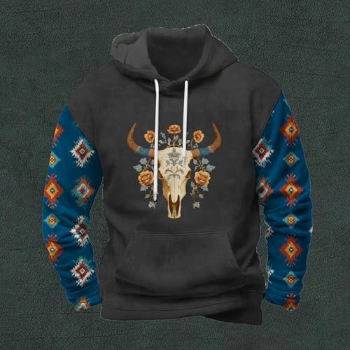 Mens Ethnic Hoodie Western Aztec Tribal Cowboy Vintage Casual Drawstring Outdoor Pullover Sweatshirts With Pocket3