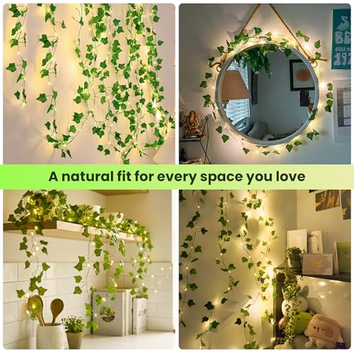 Pellimo Ivy Vine String Lights, 23FT 73 LED Pre-Wrapped Faux Ivy Garland with Fairy Lights, USB & Battery Powered Leaf Lights for Bedroom Wall, Dorm Room, Classroom Decor, Warm White - image 5