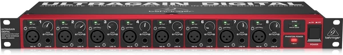 Behringer Ada8200 Interface Audio Numérique Usb 8 Entrées et 8 Sorties Adat Audiophile avec Préamplis Micro Conçus par Midas, noir & PremiumCord Câble audio optique TOSLINK 0,5 m, AD: 6 mm