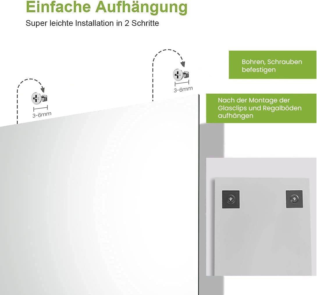S'AFIELINA Badspiegel mit Ablage 45x60 cm – Wandspiegel Rahmenlos ohne Licht, HD Badezimmerspiegel mit Glasablage, Gäste-WC Kristallspiegel, Wandmontage