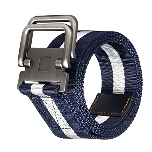 Mipcase Heavy Duty Waist Belt with Adjustable Metal Buckle Durable Nylon Web Belt for Outdoor Comfortable Fit Blue and White
