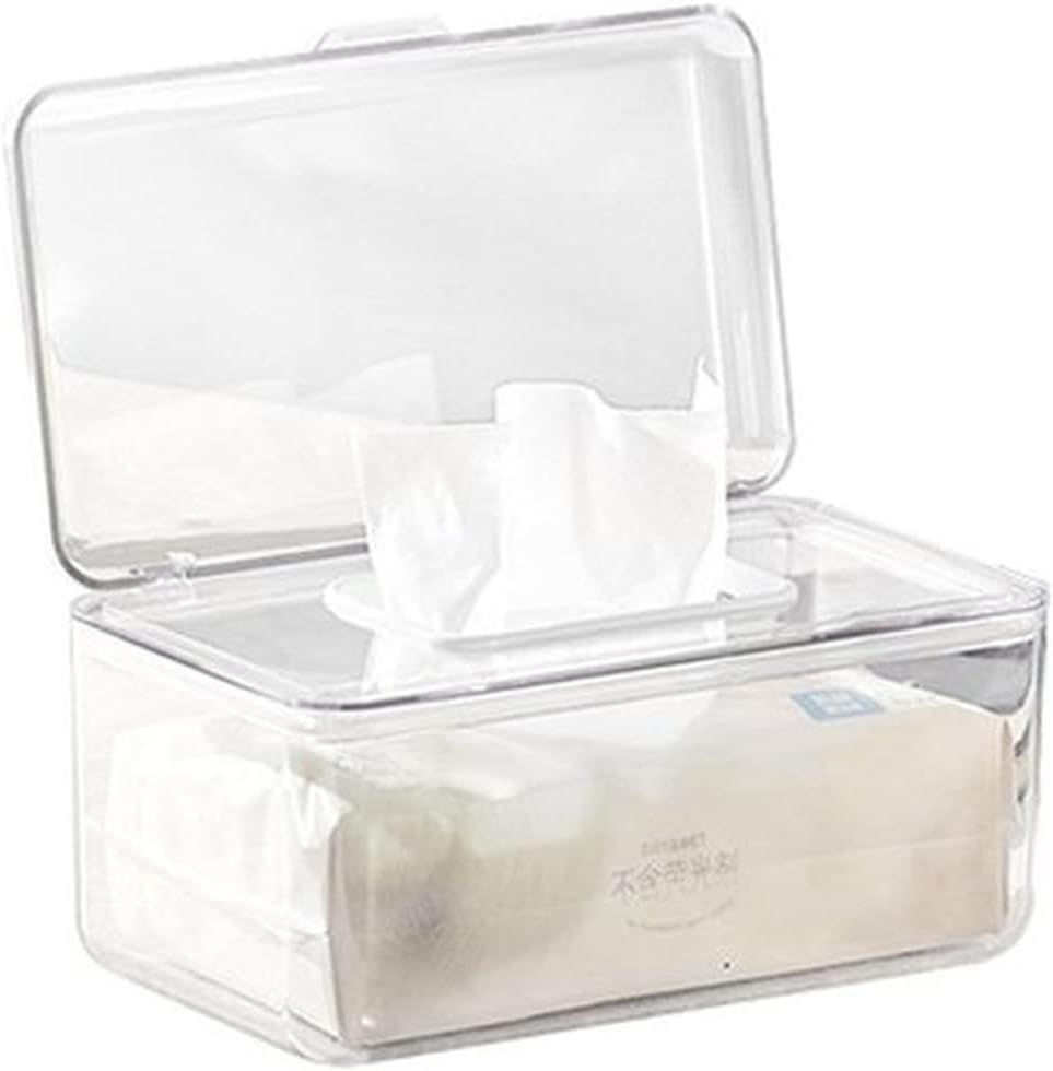 Transparent mask Storage Box Household Living Room Tissue Modern Simple Wipes with Spring(Blue)