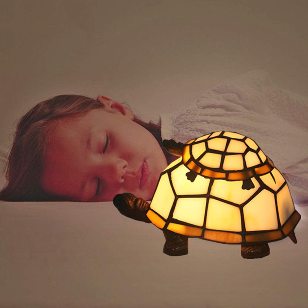 LANMOU Europäische Schildkröte Tischlampe Tiffany Lampe Schlafzimmer Dekoration Ornamente Kleine Schreibtischlampe Energiesparende Nachtlicht Kinderleuchte E14,Gelb
