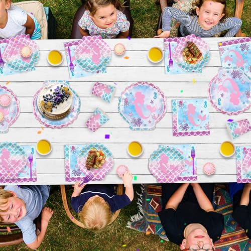 Xienbloc 120Pcs Mermaid Party Supplies Mermaid Birthday Party Plates Napkins Girls Paper Dessert Plates Cups Tableware Set For Baby Shower Ocean Birthday Party Decorations Serves 24 Guests thumb #6