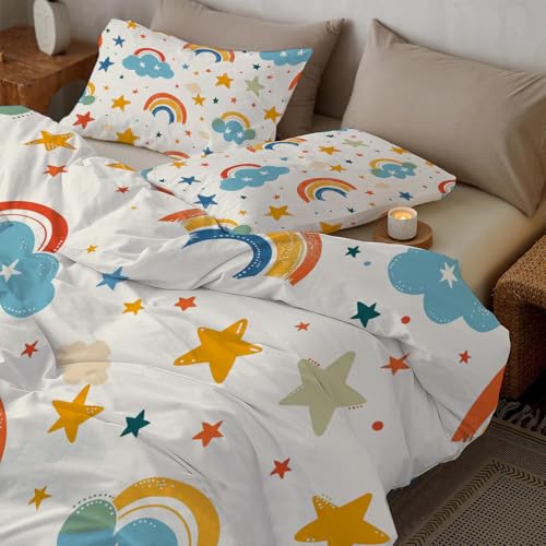 Funda nórdica de arcoíris infantil en microfibra con nubes y estrellas 5