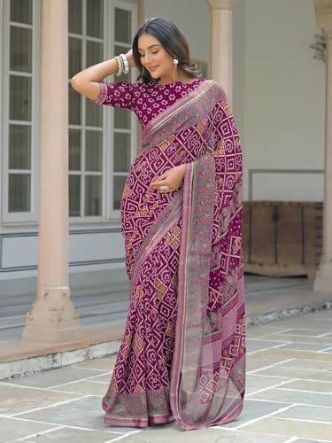 Image of SIRIL Women's Georgette Bandhani Printed Saree With Unstitched Blouse Piece