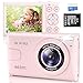 Pink 4K Compact Digital Camera: 64MP Kids Vintage Cameras with 18X Zoom 32GB TF Card for Teen Students Beginner