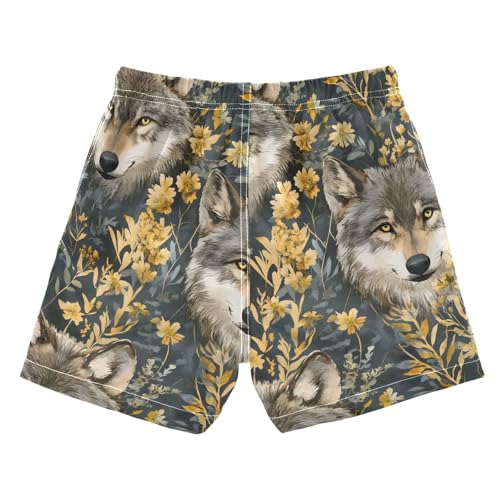 Wolf with Flower 1 Boys Swim Trunks Toddler Shorts Swimwear Boardshorts2