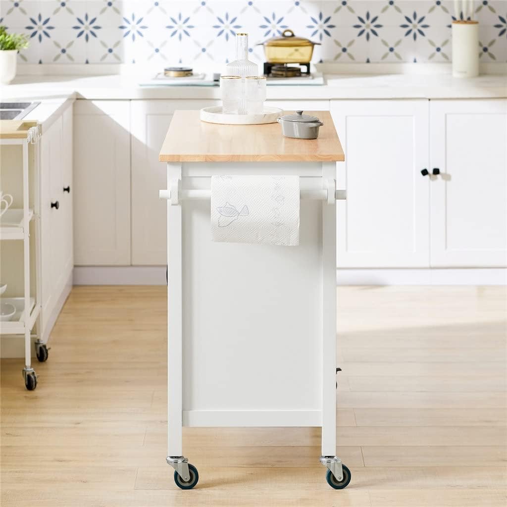 Storage Carts Design Kitchen Trolley with Worktop Kitchen Island Kitchen Cabinet Trolley Sideboard on Wheels White Natural (Color : A, Size : 127 x 94 x 48 cm) (A 127 x 94 x 48 cm)