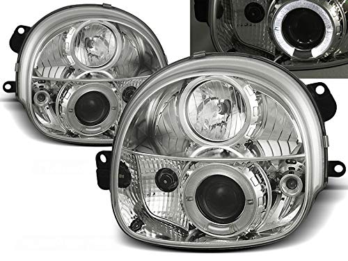 Headlights Compatible with Renault Twingo 1993 1994 1995 1996 1997 1998 RS-1511 Driver And Passenger Side Complete Set Headlight Assembly Angel Eyes Headlamp Front Lights Car Lamps Headlamps Chrome