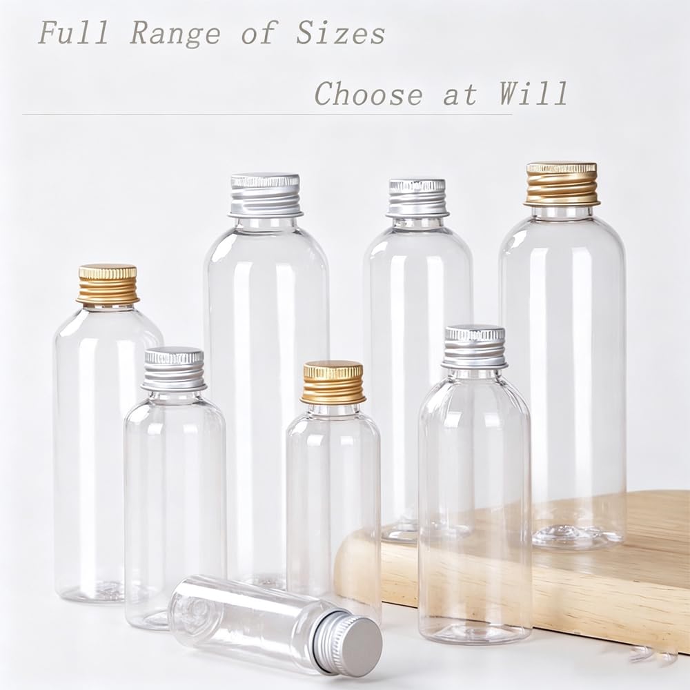 50 Stück 5-500ml Leere Plastikflaschen Mit Aluminiumkappe Fläschchen Probenflaschen Transparenter Behälter Für Reisen Kosmetische Lotion-Probenflasche Tragbare Reise-leere (Silberne Deckel,250ML)