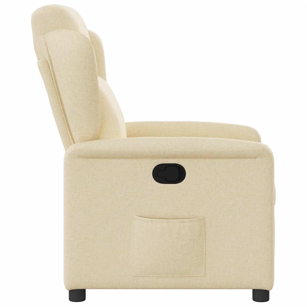Sillón de relax de tela color crema, ajustable manualmente, acolchado grueso, con bolsillo lateral, capacidad de carga de 110 kg, para salón, dormitorio, sillón con orejeras