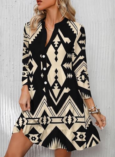 Image of Summer Dresses for Women 2026 Flowy Ruffle 3 /4 Sleeve V Neck Tiered Casual Babydoll Boho Beach Mini Dress