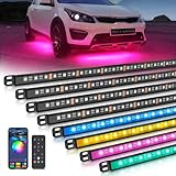 MICTUNING N8 RGBW Underglow Light Bars for SUVs, App/Remote Control, Aluminum Housing Waterproof, Exterior Neon Accent Underbody LED Light Strips, w/ 2pcs 9.8ft Extension Cords, 8PCS