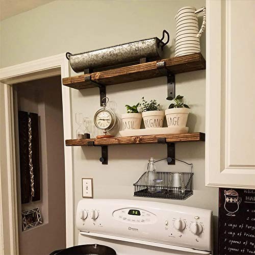 8 Inch Wall Shelf Brackets (Fit 7.25" Board) 4-Pack, Heavy Duty Black Iron, Mantel, Kitchen, Bathroom Floating Shelf Hardware #TOP6