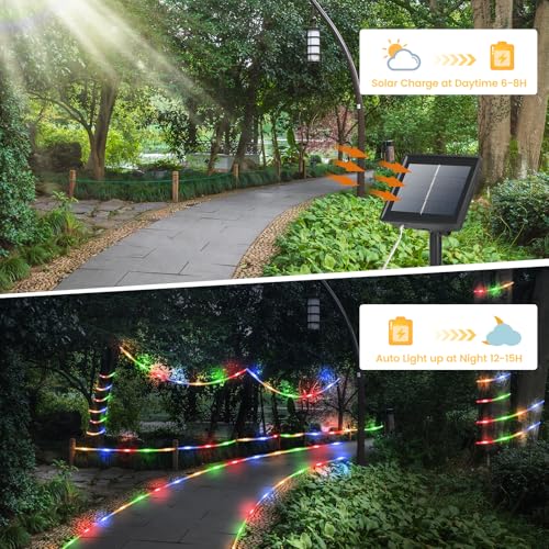 200 LED Solar Rope Lights Outdoor, 66FT Solar String Lights Indoor Waterproof Solar Powered Trampoline Light Clear Tube  - Additional View