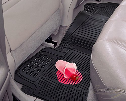 Heavy Duty Car Floor Mat- Zento Deals Universal Fit Ridged All-Weather Protection Rubber Runner Liner Black Color #TOP4