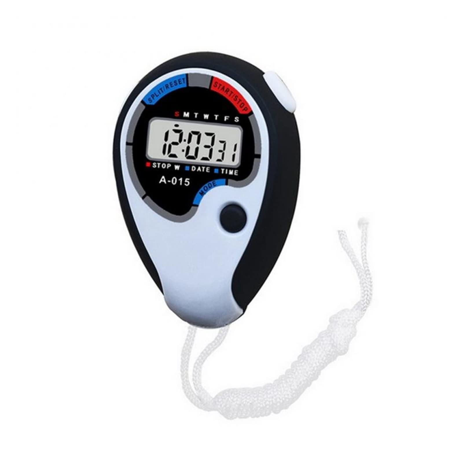 Classic Digital Handheld LCD Chronograph Sports Stopwatch Timer Stop Watch With String Precision Timing(Whiteblack)