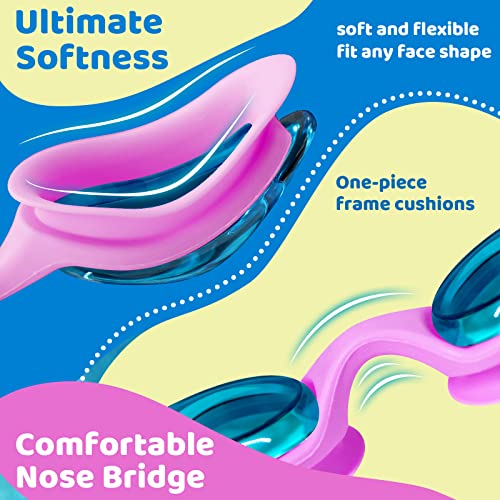 Vvinca Kids-Swim-Goggles With Bungee Strap No Leaking Anti Fog Toddler-Pool-Goggles Kids 6-14 Goggles With Quick Adjust #TOP4