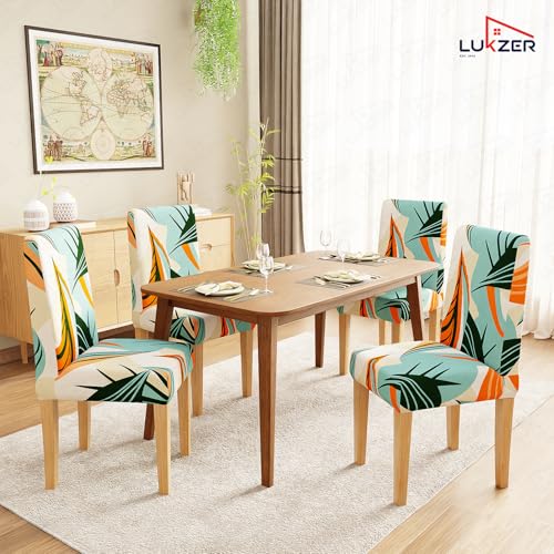 Image of Lukzer 6PC Multiprint Design Stretchable Dining Chair Cover | Universal Fit Removable Washable Slipcover | 140 GSM Polyester + Spandex | Elastic Protective Cover for Home & Hotel Chairs Seat Slipcover