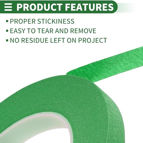 Image of Motoforti Universal Painters Tape Masking Master Tape 0.15cm /0.3cm /0.6cm /1.2cm /1.9cm x 55m Easy Removal Crepe Paper Green 5 Pcs