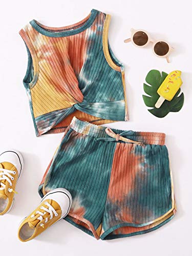 Romwe Girl's 2 Piece Shorts Set Tie Dye Twist Front Tank Tops And Shorts Outfit Multicolor 11-12Y #TOP2