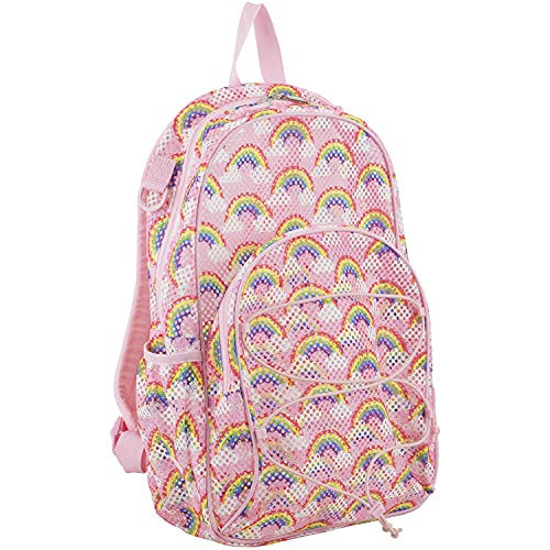 Eastsport Mesh Backpack Heavy Duty See-Through Semi-Transparent With Bungee For Adults, College, Beach, Sporting Events, And Travel - Rainbow/Rose Sand #TOP3