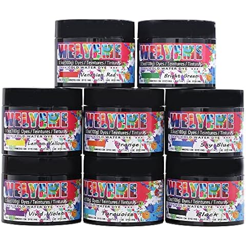 WELYEME Cold Water Dye Powder, 8-Color Assortment, 7/2-oz. Bulk Jars, for Tie-Dye, Batik, Ice Dyeing. Tie-Dye Powder 8 Pack Cover