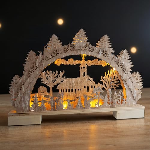 Spetebo Holz Schwibbogen Winterdorf mit 10 LED in warm weiß...