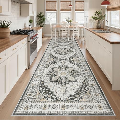 Madane Hallway Runner Rug 3x10 Washable Kitchen Runners 10ft, Black