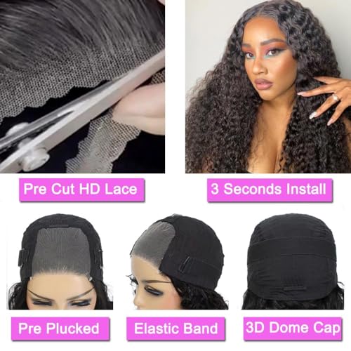 Image of Srakuw Wear and Go Glueless Wigs Human Hair Pre Plucked Pre Cut 4x4 Lace Front Wigs for Black Women for Beginners Curly Human Hair Wig (28 Inch)