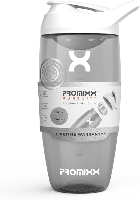 Promixx Pursuit Protein Shaker Bottle - Premium Shaker for Protein Shakes - Lifetime Durability, Leakproof, Odourless - 700ml / 24oz (Arctic White)