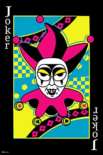 Joker Playing Card Poker Room Gambling Gambler Casino Joker Art Jester Creepy Clown Spooky Cool Psychedelic Trippy Hippie Decor UV Light Reactive Black Light Eco Blacklight Poster for Room 12x18