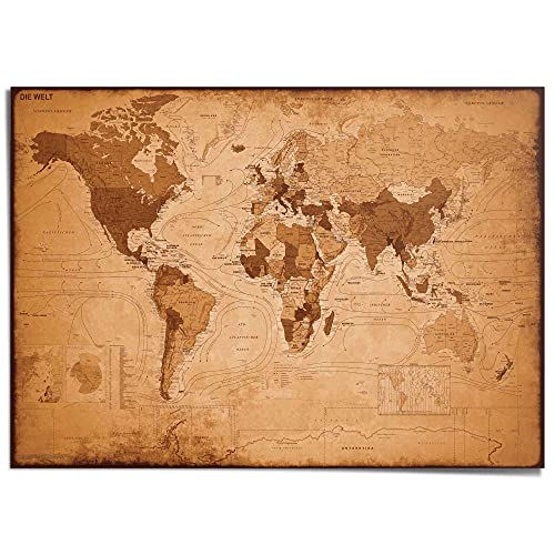 REINDERS Giant Poster XXL Weltkarte Antik - Vintage - Landkarte - Kontinente - Papier 140 x 100 cm Braun Home Office Weltkarten Cover