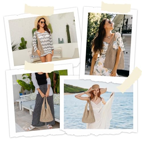 Image of Straw Beach Bags for Women - Summer Woven Tote Bag Shoulder Handbags, Large Beach Bag for Women for Holiday