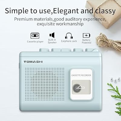 Portable Cassette Player Tape Recorder with Built-in Speaker,Microphone,Headphone Jack-, 4.57 x 3.54 x 1.38inch (Blue)