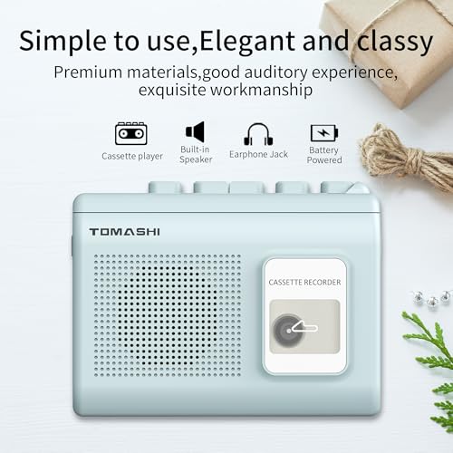 Portable Cassette Player Tape Recorder with Built-in Speaker,Microphone,Headphone Jack-, 4.57 x 3.54 x 1.38inch (Blue)