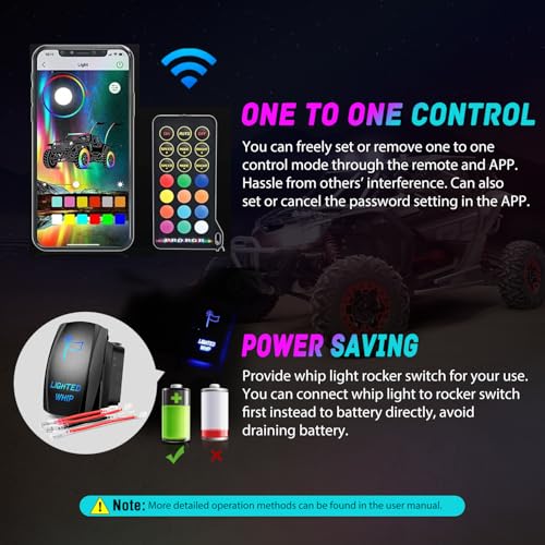Image of Nilight LED Whip Light 1 PC 3FT COB RGB Lighted Antenna Whips with Spring Base Remote & App Control DIY Chasing Patterns for Can-am Offroad ATV UTV RZR Polaris Dune Buggy 4-Wheeler Truck