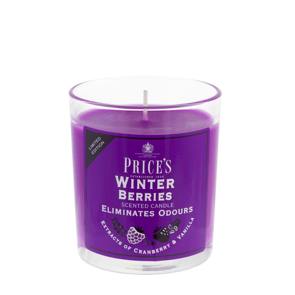 Prices Limited Edition Odour Eliminating Winter Berries Scented Candle with Glass Holder