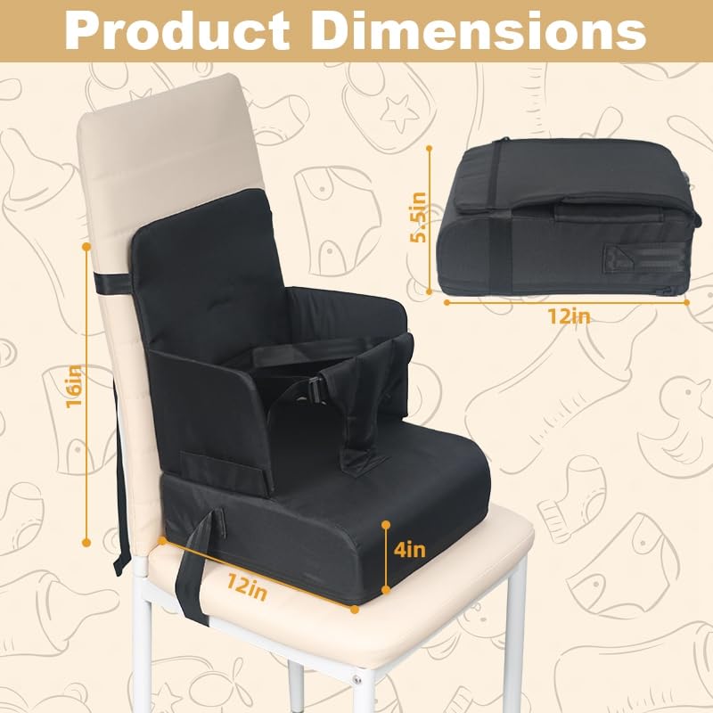 Booster Seat for Dining Table for Toddler Kid Baby, Adjustable Kids Breathable Booster Seat for Kitchen with Backrest and Adjustable Straps, Sage (Black)