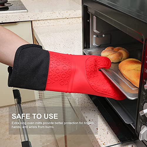 Image of THW Professional Large Silicone Oven Gloves Heat Proof,Kitchen Oven Mittens for Baking Heat Resistant Oven Mitts Cotton Quilted Silicone Gloves for Oven, Red