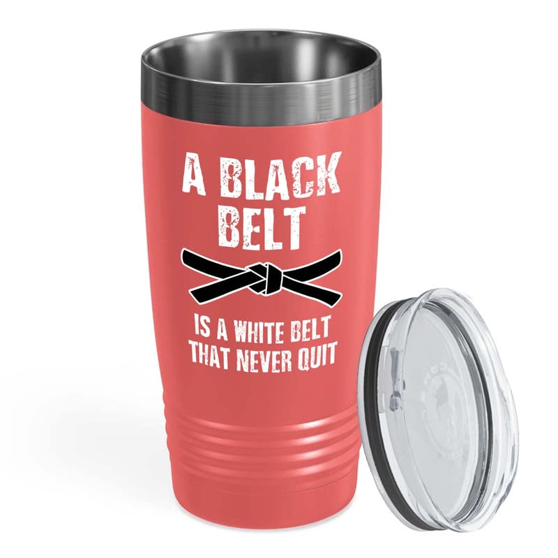 Flairy Land Martial Arts Coral Edition Ringneck Tumbler 20oz - A Black Belt - Gift For Fighter Sensei Instructor Student Karate Taekwondo Aikido Capoeira Jiu Jutsu Boxing Kickboxing Practitioner