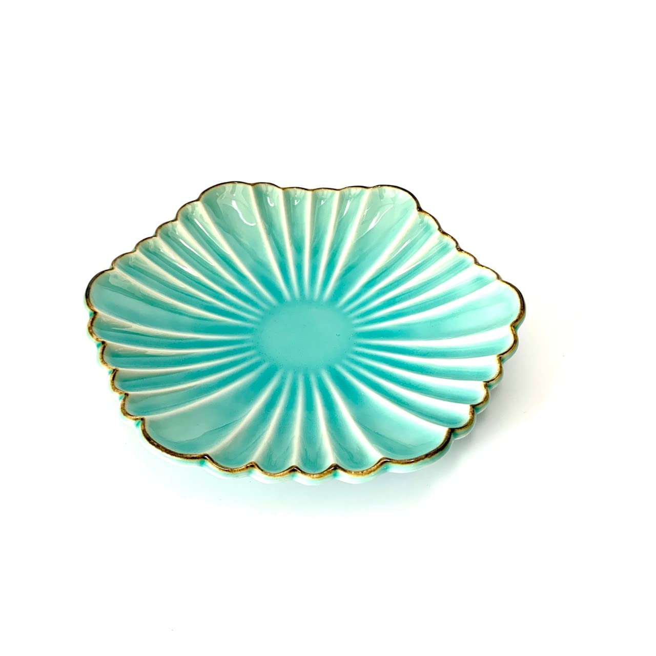 Amazon.co.jp: syokkidana 菊六角皿 (19cm / マリンブルー 淵サビ