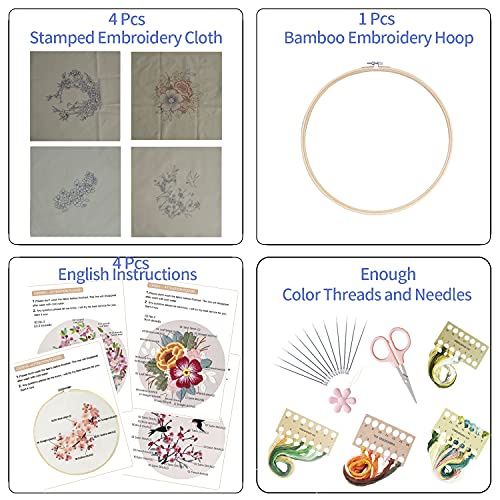 4 Set Of Full Range Embroidery Kits For Beginners Stamped Embroidery Kit That Includes Embroidery Cloth (Kit 2) #TOP2