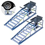 2 Heavy-Duty Car Ramps, 5-Ton (5000 kg) Capacity, High-load Hydraulic Ramps with Reflective Strips for Safe Nighttime Use, Adjustable Height from 24.9 to 38.1 cm, Usable as Workshop Lifting Platform