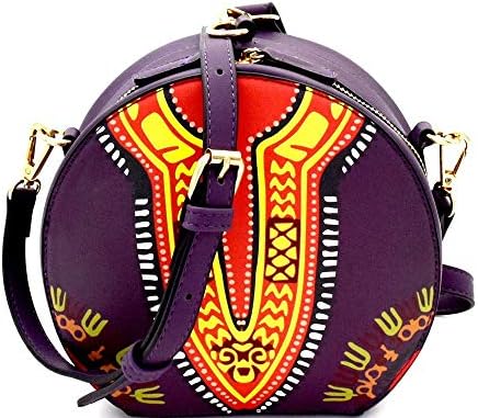 Wrist Handle Accent Ethnic Dashiki Print Round Shoulder Bag