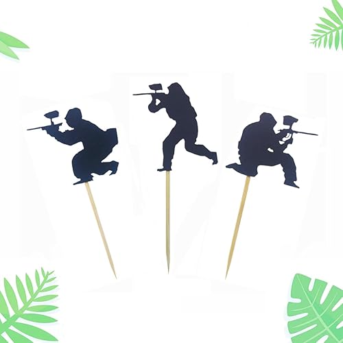 Miniatura 4 de Morndew 24 adornos para cupcakes de paintball para fiestas deportivas, baby shower, fiesta de cumpleaños, decoración de fiesta de boda