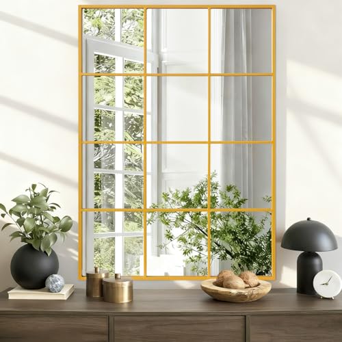 Image of WDSHIYI Gold Metal Mirror, Rectangle Wall Mounted Mirror Gold Modern Art Mirrors Mirrors for Living Room Bedroom Fireplace 20x28 Inch Decor