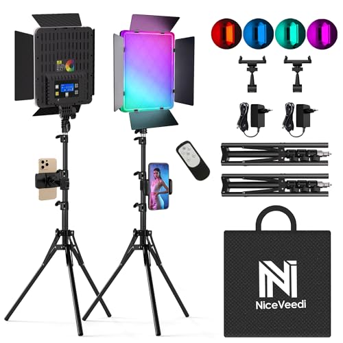 Niceveedi Lumiere Photo RGB 15 inch, 2x40W Lampes Vidéo LED avec Support, Panneau Lumineux de Studio Coloré 2700K-6500K avec Modes RGB/CCT/HSI/SCÈNE pour Youtube/TikTok/Streaming en Direct/Jeux