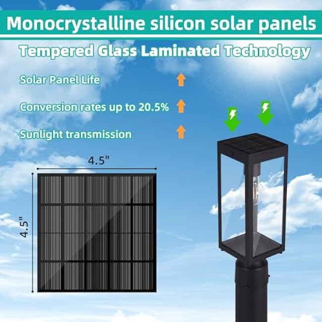 Solar Lamp Post Light Outdoor Waterproof,Dusk to Dawn Solar Post Light for Yard,Garden,Driveway and Patio,Matte Black,14.5